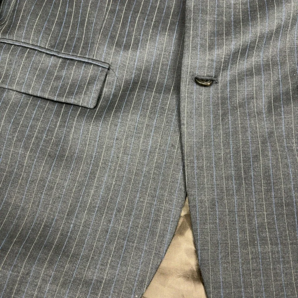 Lauren Ralph Lauren Suit‎ Jacket Mens 46R Gray Pinstripe Wool Two Button Blazer